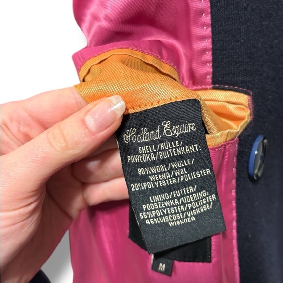 Holland Esquire Stylish Black Wool Double Breasted Peacoat Vibrant Lining Medium - Picture 11 of 11
